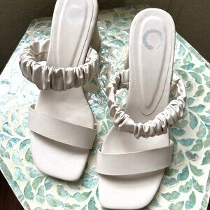 Light Beige Ruched Strap Sandals